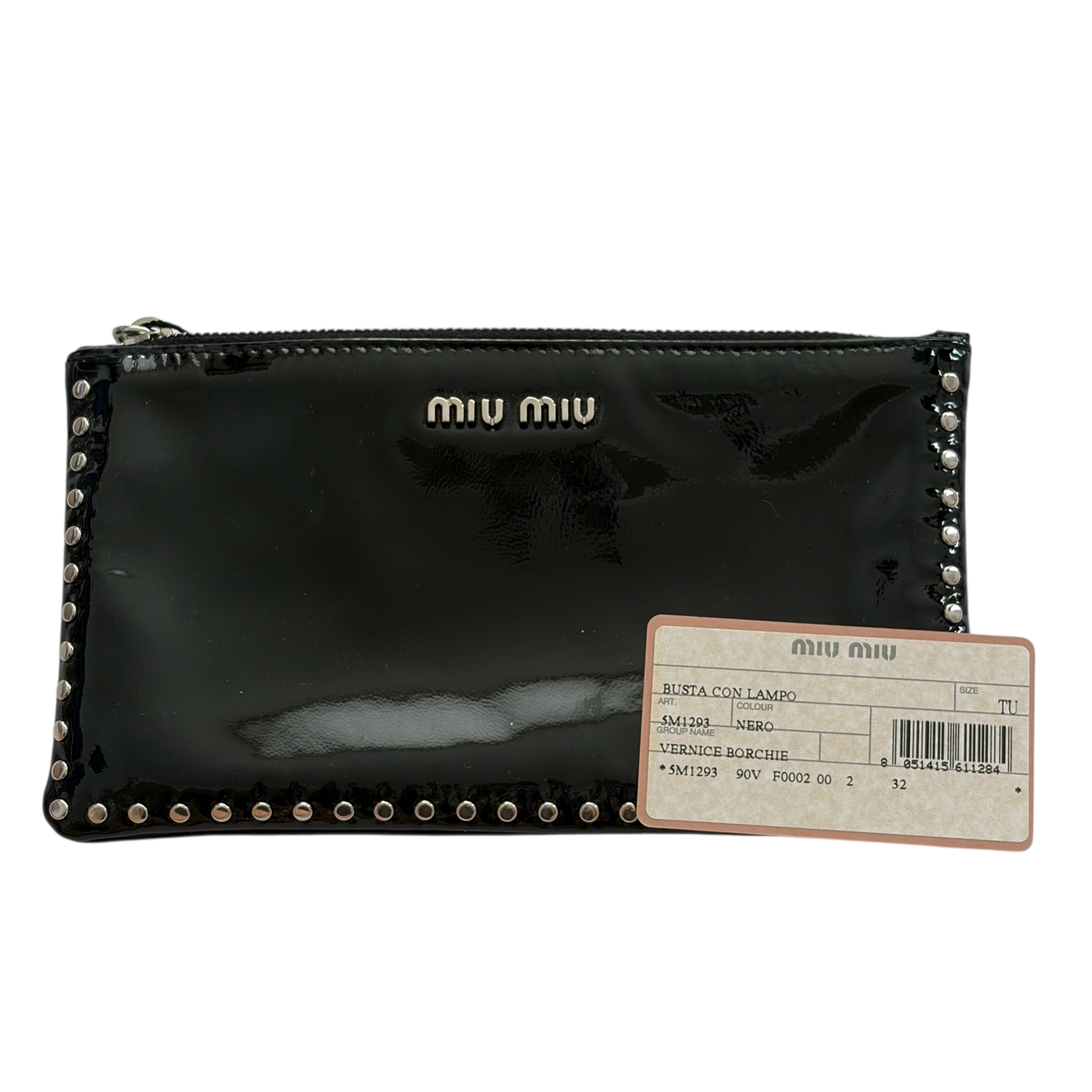 miu miu black patent studded bow wallet
