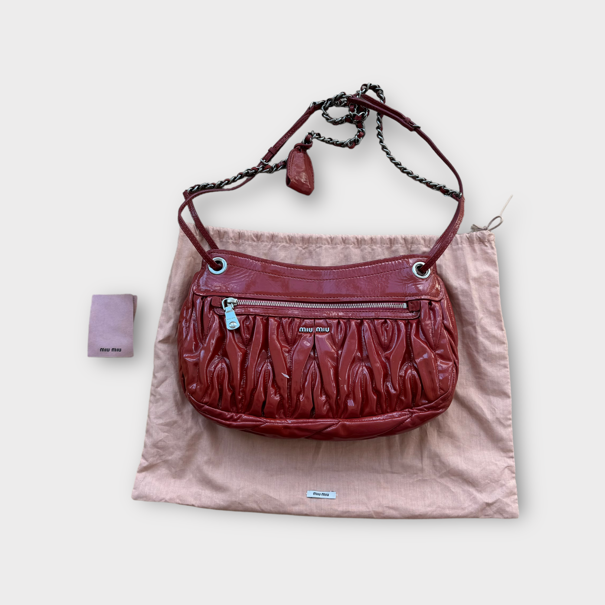 miu miu red matelassé shoulder bag