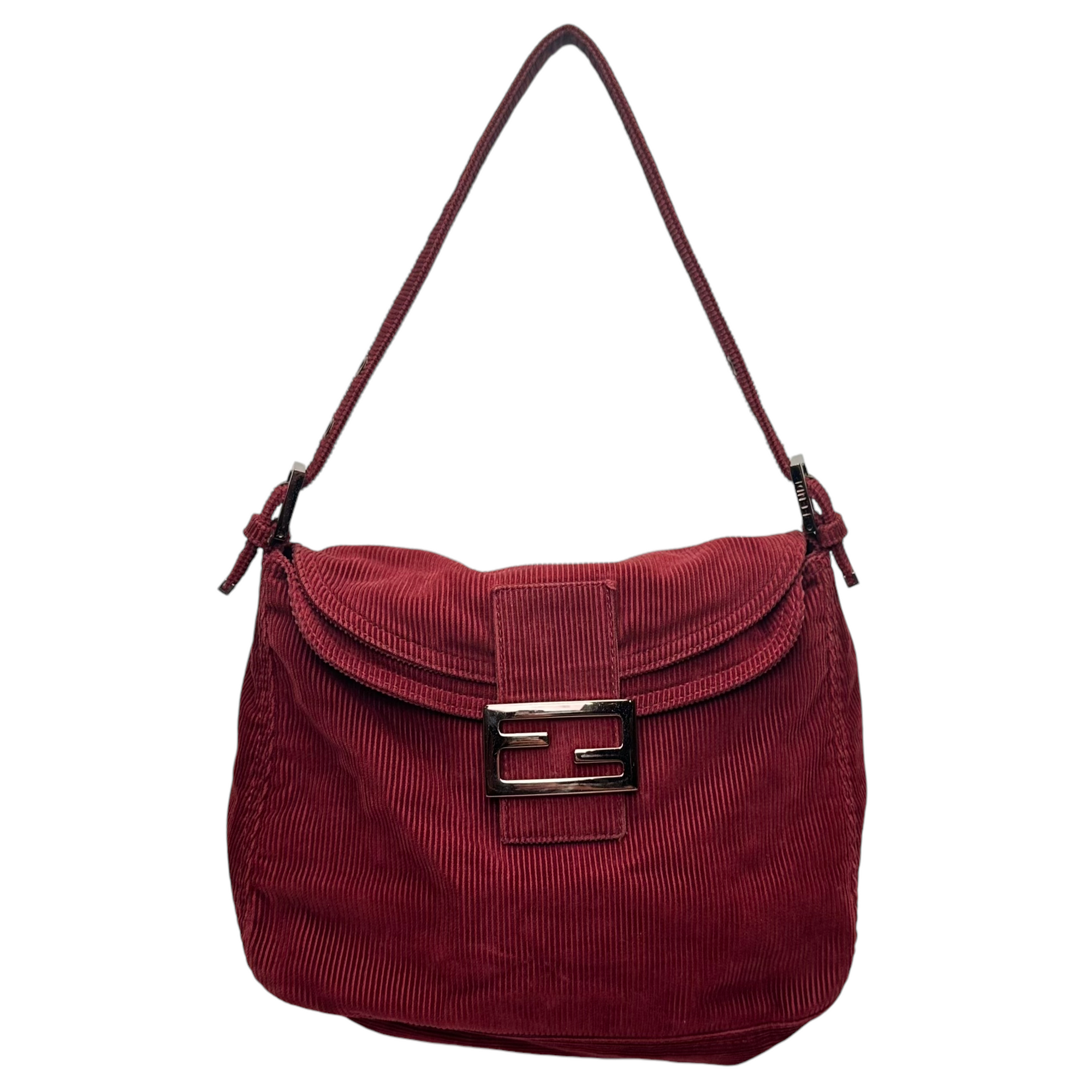 fendi 2000s red corduroy shoulder bag