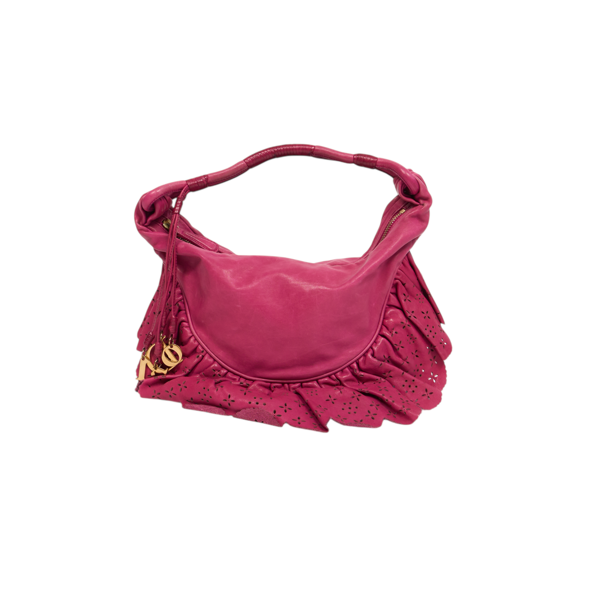 christian dior 2000s pink ruffle hobo bag