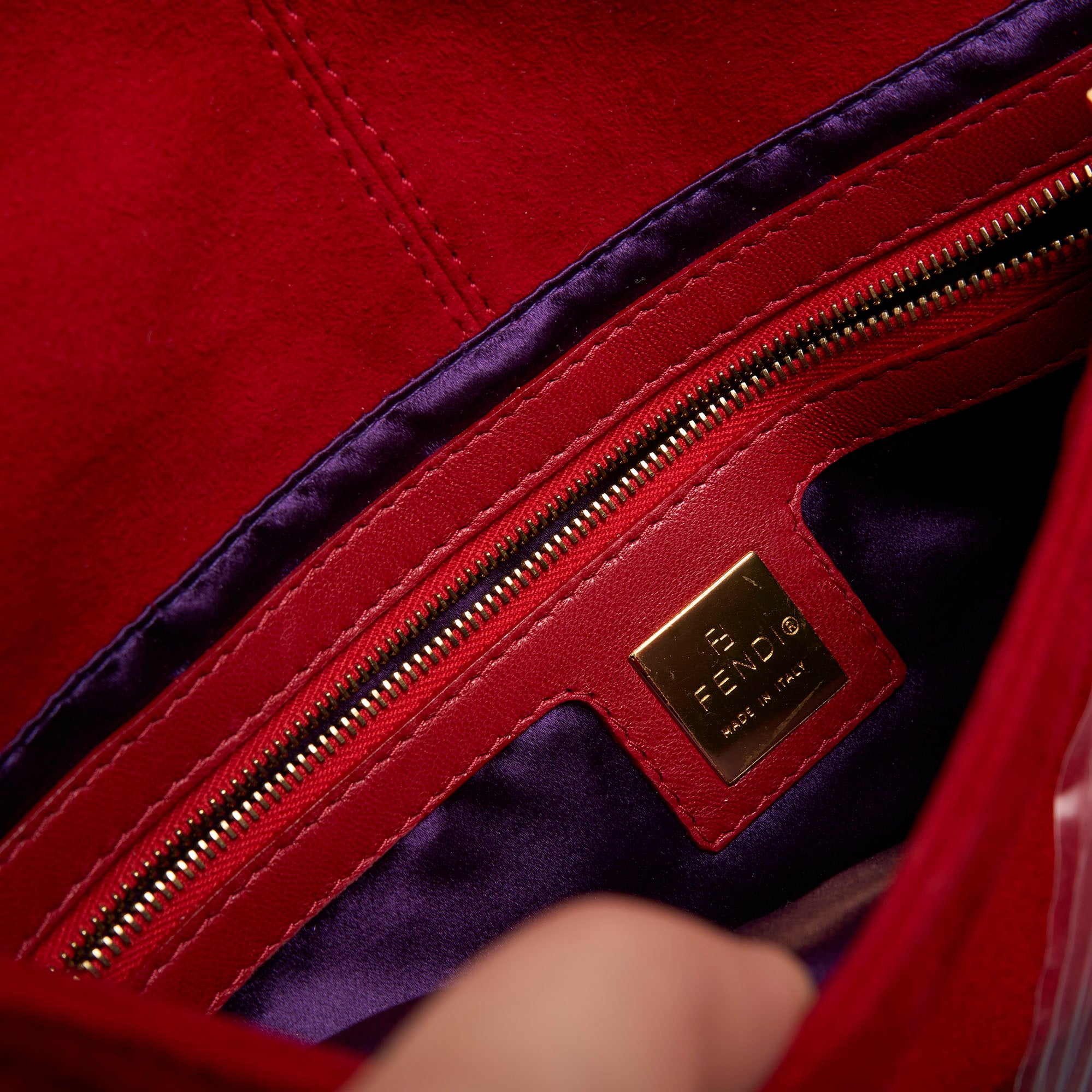 fendi 2000s red suede baguette bag