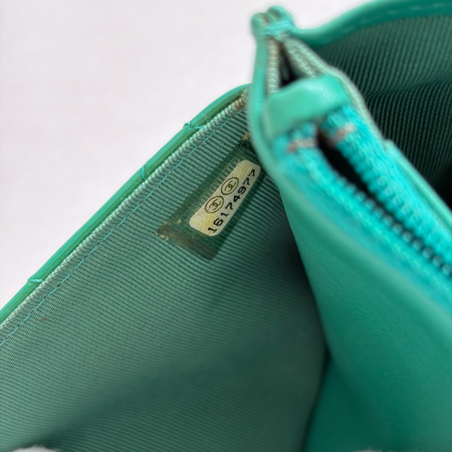 chanel turquoise wallet on chain bag